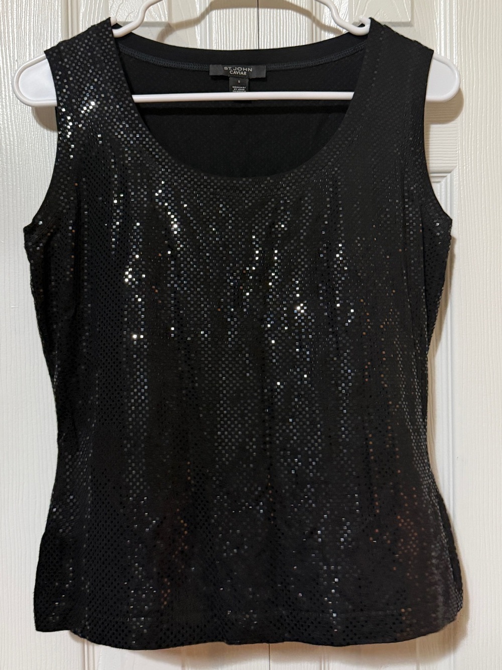 St. John Caviar Black Size Small Sequin Scoop Neck Sleeveless Tank Top
